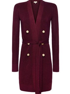 L'AGENCE Burgundy Metallic-Threading Belted Cardigan